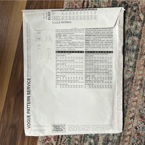 Vogue Guy Laroche 2513 VTG Sewing Pattern Tie-Front, Collarless Jacket & Skirt - Picture 3 of 5